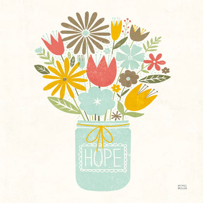 Jar of Sunshine III Coral Hope Sq by Michael Mullan. SKU 63973a. Archival Giclee Fine art print for wall decor.