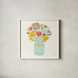 Jar of Sunshine III Coral Hope Sq by Michael Mullan. Shown in a crisp white glass frame for a clean and minimalist style. Available as an archival giclee rolled canvas, fine art paper, or poster print. SKU 63973a.