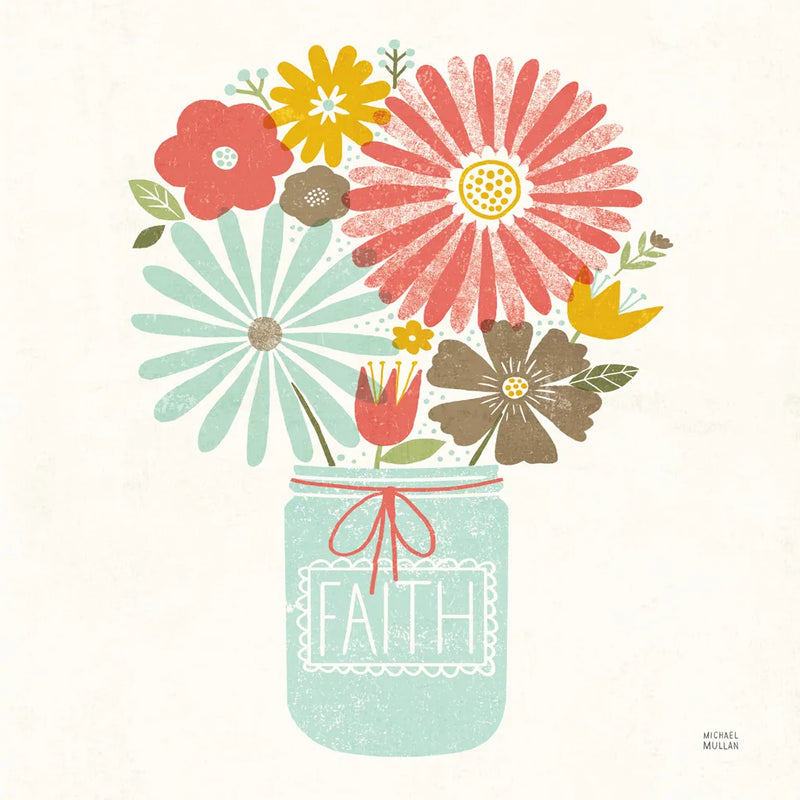 Jar of Sunshine IV Coral Faith Sq by Michael Mullan. SKU 63974a. Archival Giclee Fine art print for wall decor.