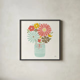Jar of Sunshine IV Coral Faith Sq by Michael Mullan. Shown in a sleek black glass frame for a contemporary gallery look. Available as an archival giclee rolled canvas, fine art paper, or poster print. SKU 63974a.
