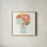 Jar of Sunshine IV Coral Faith Sq by Michael Mullan. Shown in a natural wood glass frame for a timeless modern aesthetic. Available as an archival giclee rolled canvas, fine art paper, or poster print. SKU 63974a.