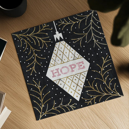 Jolly Holiday Ornaments Hope Metallic by Michael Mullan. Shown as a detailed flat fine art print, highlighting archival giclee quality. Available as an archival giclee rolled canvas, fine art paper, or poster print. SKU 50314a.