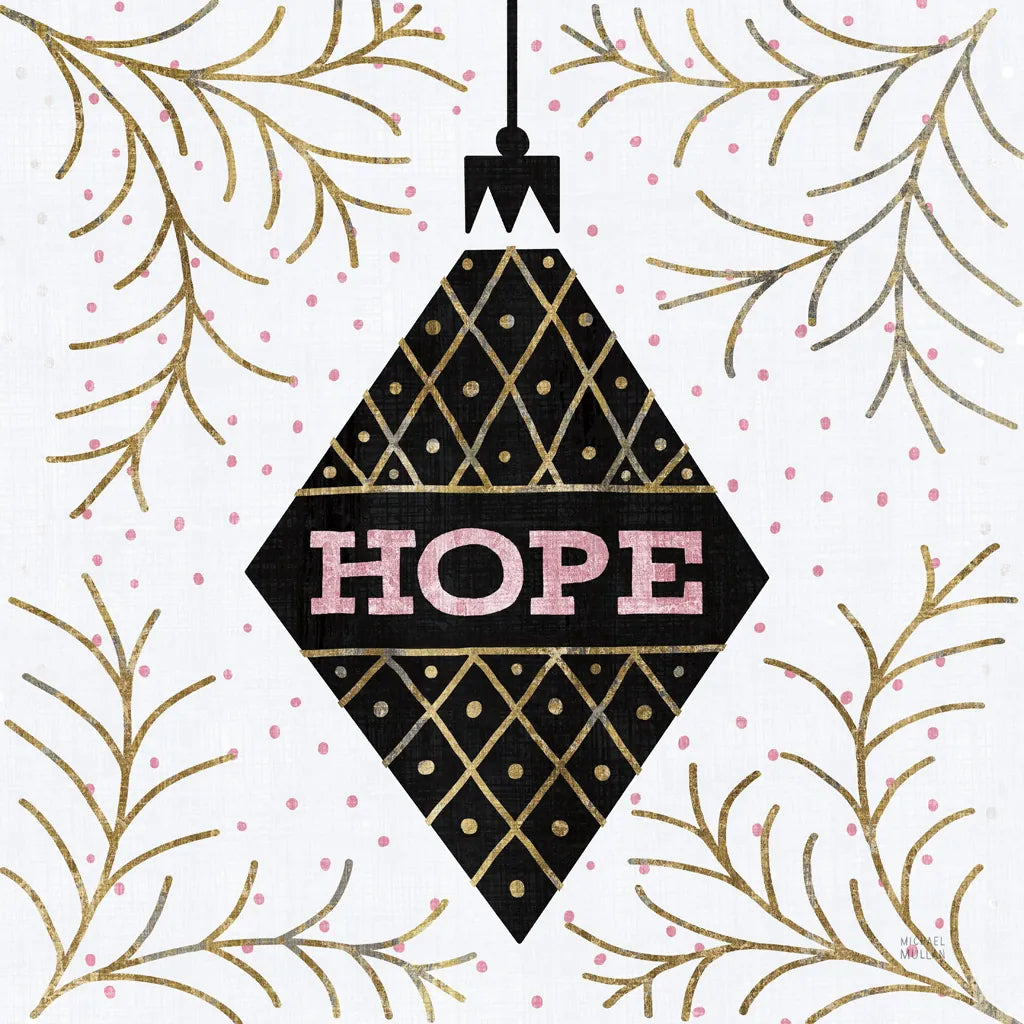 Jolly Holiday Ornaments Hope Metallic by Michael Mullan. SKU 66811a. Archival Giclee Fine art print for wall decor.