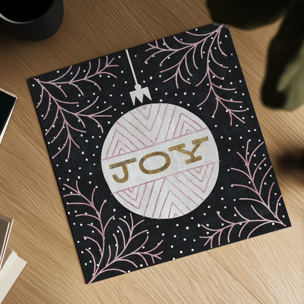 Jolly Holiday Ornaments Joy Metallic by Michael Mullan. Shown as a detailed flat fine art print, highlighting archival giclee quality. Available as an archival giclee rolled canvas, fine art paper, or poster print. SKU 50315a.