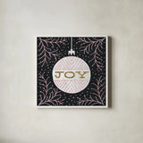 Jolly Holiday Ornaments Joy Metallic by Michael Mullan. Shown in a crisp white glass frame for a clean and minimalist style. Available as an archival giclee rolled canvas, fine art paper, or poster print. SKU 50315a.