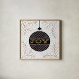 Jolly Holiday Ornaments Joy Metallic by Michael Mullan. Shown in a natural wood glass frame for a timeless modern aesthetic. Available as an archival giclee rolled canvas, fine art paper, or poster print. SKU 66812a.