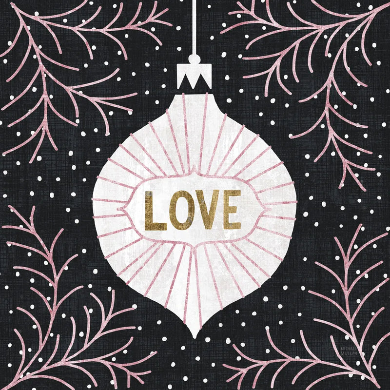 Jolly Holiday Ornaments Love Metallic by Michael Mullan. SKU 50316a. Archival Giclee Fine art print for wall decor.
