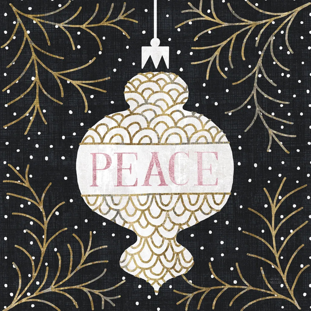 Jolly Holiday Ornaments Peace Metallic by Michael Mullan. SKU 50317a. Archival Giclee Fine art print for wall decor.