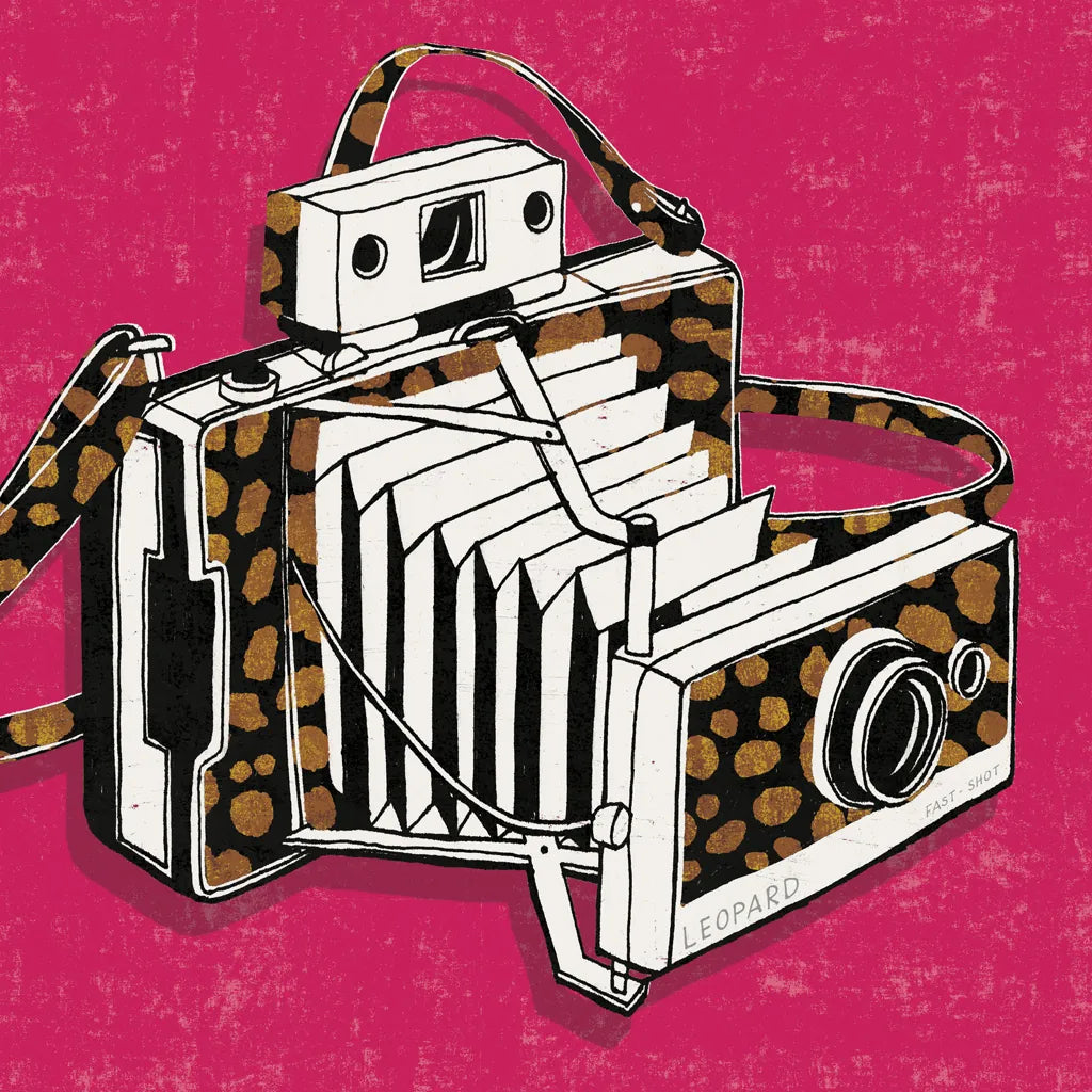 Jungle Camera Bright Rose by Michael Mullan. SKU 58418a. Archival Giclee Fine art print for wall decor.