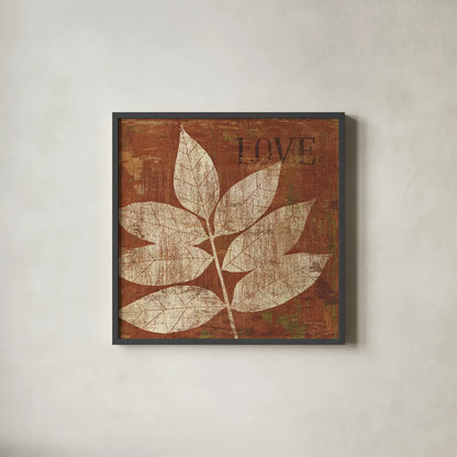 Leaf Inspiration I by Michael Mullan. Shown in a sleek black glass frame for a contemporary gallery look. Available as an archival giclee rolled canvas, fine art paper, or poster print. SKU 16726a.