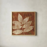 Leaf Inspiration I by Michael Mullan. Shown in a natural wood glass frame for a timeless modern aesthetic. Available as an archival giclee rolled canvas, fine art paper, or poster print. SKU 16726a.