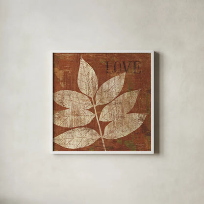 Leaf Inspiration I by Michael Mullan. Shown in a crisp white glass frame for a clean and minimalist style. Available as an archival giclee rolled canvas, fine art paper, or poster print. SKU 16726a.