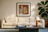 Leaf Inspiration I by Michael Mullan. Displayed in a glass frame with matte in a clean modern living room. Available as an archival giclee rolled canvas, fine art paper, or poster print. SKU 16726a.