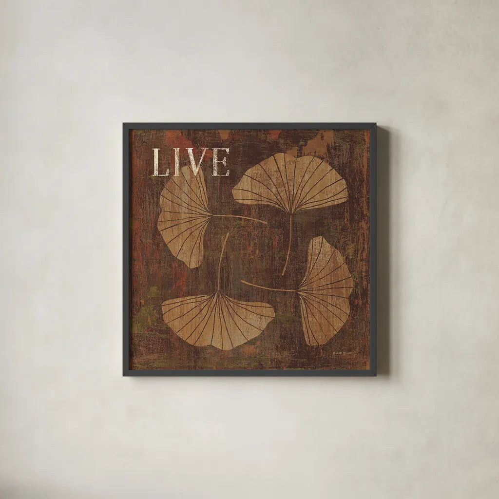 Leaf Inspiration II by Michael Mullan. Shown in a sleek black glass frame for a contemporary gallery look. Available as an archival giclee rolled canvas, fine art paper, or poster print. SKU 16727a.