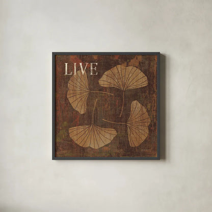 Leaf Inspiration II by Michael Mullan. Shown in a sleek black glass frame for a contemporary gallery look. Available as an archival giclee rolled canvas, fine art paper, or poster print. SKU 16727a.