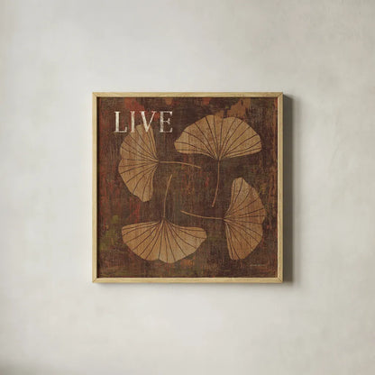 Leaf Inspiration II by Michael Mullan. Shown in a natural wood glass frame for a timeless modern aesthetic. Available as an archival giclee rolled canvas, fine art paper, or poster print. SKU 16727a.