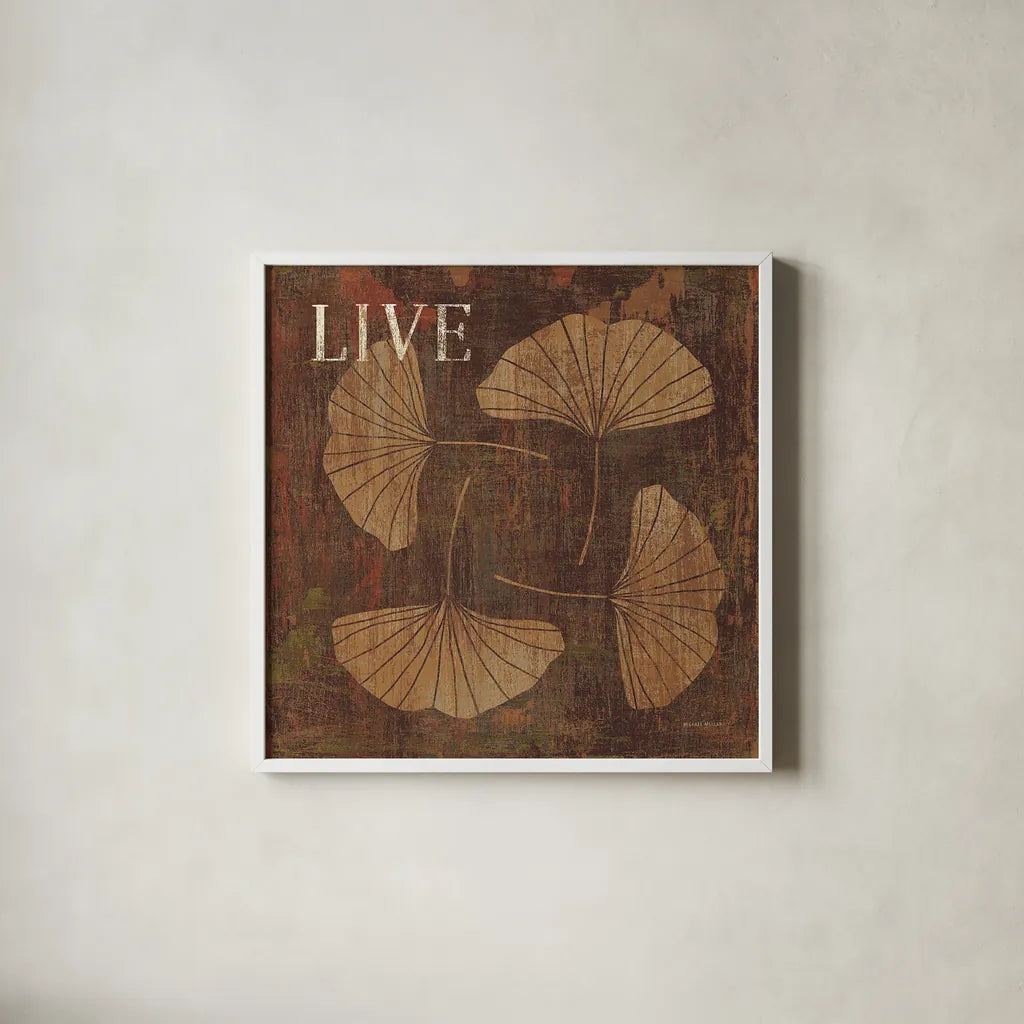 Leaf Inspiration II by Michael Mullan. Shown in a crisp white glass frame for a clean and minimalist style. Available as an archival giclee rolled canvas, fine art paper, or poster print. SKU 16727a.