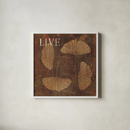 Leaf Inspiration II by Michael Mullan. Shown in a crisp white glass frame for a clean and minimalist style. Available as an archival giclee rolled canvas, fine art paper, or poster print. SKU 16727a.