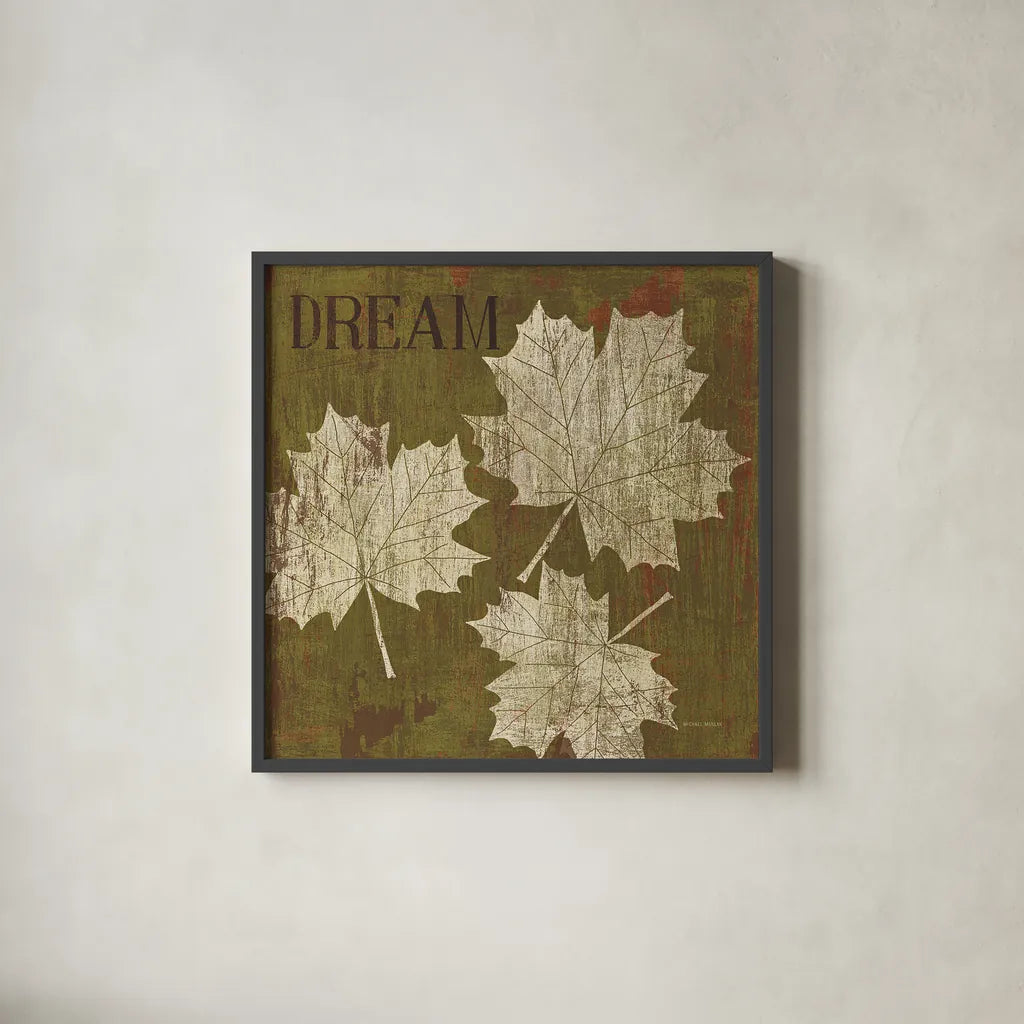 Leaf Inspiration IV by Michael Mullan. Shown in a sleek black glass frame for a contemporary gallery look. Available as an archival giclee rolled canvas, fine art paper, or poster print. SKU 16729a.