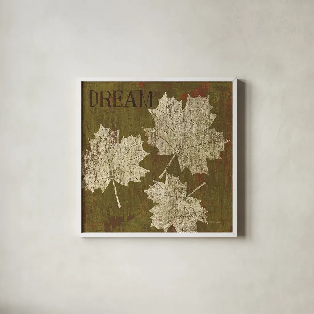 Leaf Inspiration IV by Michael Mullan. Shown in a crisp white glass frame for a clean and minimalist style. Available as an archival giclee rolled canvas, fine art paper, or poster print. SKU 16729a.