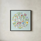 Let Love Grow v2 by Michael Mullan. Shown in a sleek black glass frame for a contemporary gallery look. Available as an archival giclee rolled canvas, fine art paper, or poster print. SKU 42919a.