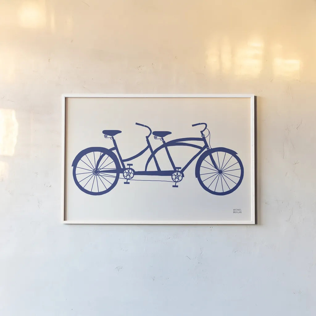 Lets Cruise Bicycle by Michael Mullan. shown as a paper print in a white frame. Available as a archival giclee rolled canvas, fine art paper, or poster print. SKU 87838i.