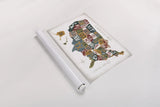 Letterpress USA Map Warm by Michael Mullan. shown as a rolled paper print. Available as archival giclee rolled canvas, fine art paper, or poster print. SKU 58963i.