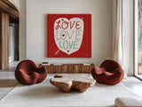 Love Love Love Square by Michael Mullan. Shown as extra-large giant wall art in a modern living room. Available as an archival giclee rolled canvas, fine art paper, or poster print. SKU 11821a.
