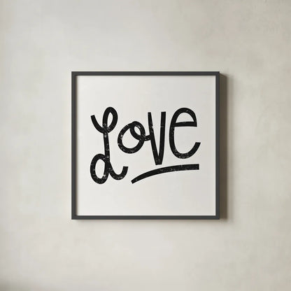 Love is Grand Square I by Michael Mullan. Shown in a sleek black glass frame for a contemporary gallery look. Available as an archival giclee rolled canvas, fine art paper, or poster print. SKU 12724a.