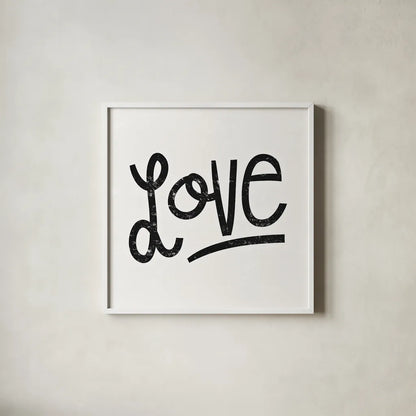 Love is Grand Square I by Michael Mullan. Shown in a crisp white glass frame for a clean and minimalist style. Available as an archival giclee rolled canvas, fine art paper, or poster print. SKU 12724a.