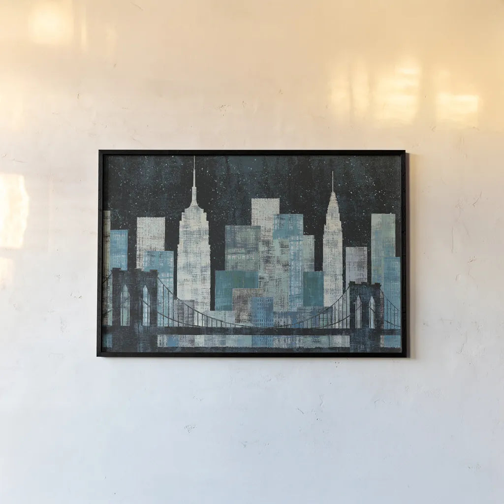 Majestic City Night by Michael Mullan. shown as a paper print in a black flame. Available as a archival giclee rolled canvas, fine art paper, or poster print. SKU 50437i.