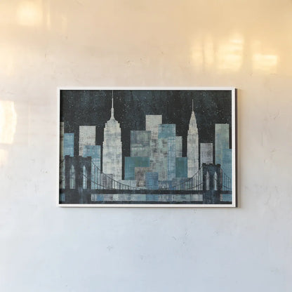 Majestic City Night by Michael Mullan. shown as a paper print in a white frame. Available as a archival giclee rolled canvas, fine art paper, or poster print. SKU 50437i.