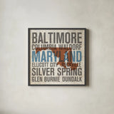 Maryland by Michael Mullan. Shown in a sleek black glass frame for a contemporary gallery look. Available as an archival giclee rolled canvas, fine art paper, or poster print. SKU 18064a.