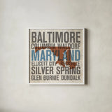 Maryland by Michael Mullan. Shown in a crisp white glass frame for a clean and minimalist style. Available as an archival giclee rolled canvas, fine art paper, or poster print. SKU 18064a.