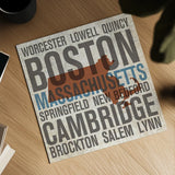 Massachusetts by Michael Mullan. Shown as a detailed flat fine art print, highlighting archival giclee quality. Available as an archival giclee rolled canvas, fine art paper, or poster print. SKU 18065a.