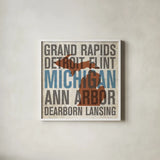 Michigan by Michael Mullan. Shown in a crisp white glass frame for a clean and minimalist style. Available as an archival giclee rolled canvas, fine art paper, or poster print. SKU 18066a.