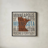 Minnesota by Michael Mullan. Shown in a sleek black glass frame for a contemporary gallery look. Available as an archival giclee rolled canvas, fine art paper, or poster print. SKU 18067a.