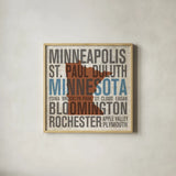 Minnesota by Michael Mullan. Shown in a natural wood glass frame for a timeless modern aesthetic. Available as an archival giclee rolled canvas, fine art paper, or poster print. SKU 18067a.