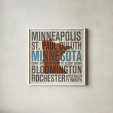 Minnesota by Michael Mullan. Shown in a crisp white glass frame for a clean and minimalist style. Available as an archival giclee rolled canvas, fine art paper, or poster print. SKU 18067a.