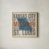 Missouri by Michael Mullan. Shown in a natural wood glass frame for a timeless modern aesthetic. Available as an archival giclee rolled canvas, fine art paper, or poster print. SKU 18068a.
