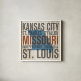 Missouri by Michael Mullan. Shown in a crisp white glass frame for a clean and minimalist style. Available as an archival giclee rolled canvas, fine art paper, or poster print. SKU 18068a.