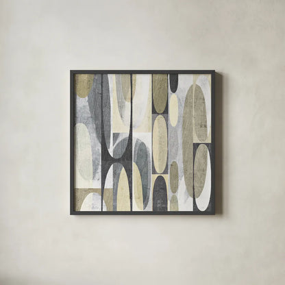 Mod Pods Achroma by Michael Mullan. Shown in a sleek black glass frame for a contemporary gallery look. Available as an archival giclee rolled canvas, fine art paper, or poster print. SKU 30005a.