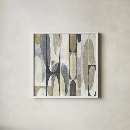 Mod Pods Achroma by Michael Mullan. Shown in a crisp white glass frame for a clean and minimalist style. Available as an archival giclee rolled canvas, fine art paper, or poster print. SKU 30005a.
