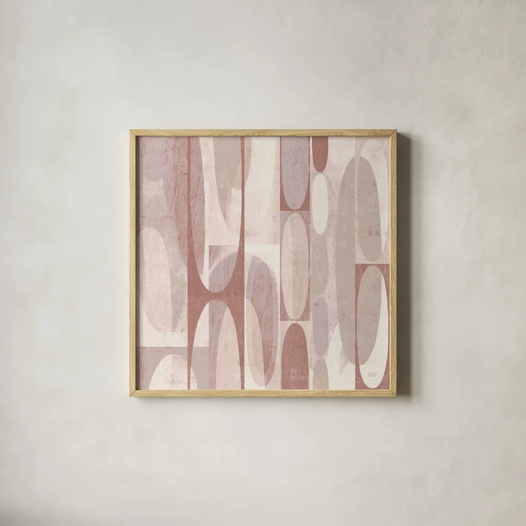 Mod Pods Blush by Michael Mullan. Shown in a natural wood glass frame for a timeless modern aesthetic. Available as an archival giclee rolled canvas, fine art paper, or poster print. SKU 42736a.