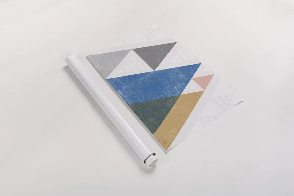 Mod Triangles I Gray by Michael Mullan. shown as a rolled paper print. Available as archival giclee rolled canvas, fine art paper, or poster print. SKU 42833i.
