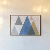 Mod Triangles I Gray by Michael Mullan. shown as a paper print in a natural frame. Available as a archival giclee rolled canvas, fine art paper, or poster print. SKU 42833i.