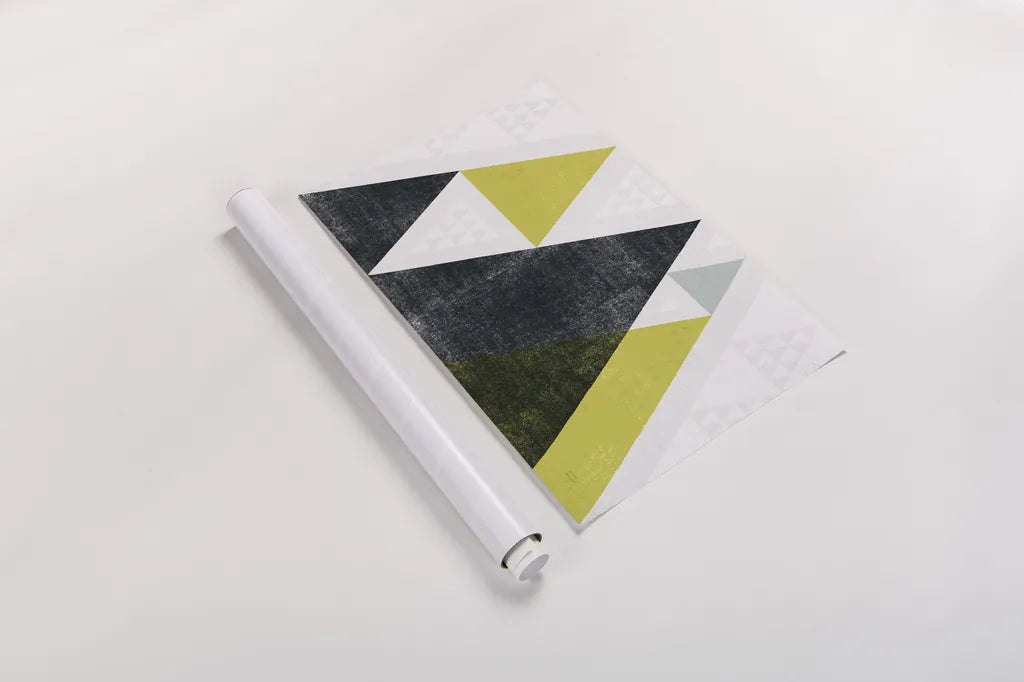 Mod Triangles I Yellow Black by Michael Mullan. shown as a rolled paper print. Available as archival giclee rolled canvas, fine art paper, or poster print. SKU 64127i.