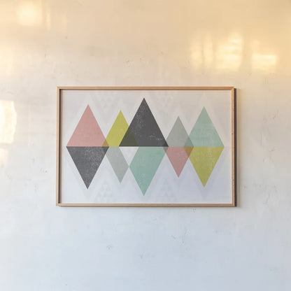 Mod Triangles II by Michael Mullan. shown as a paper print in a natural frame. Available as a archival giclee rolled canvas, fine art paper, or poster print. SKU 22318i.