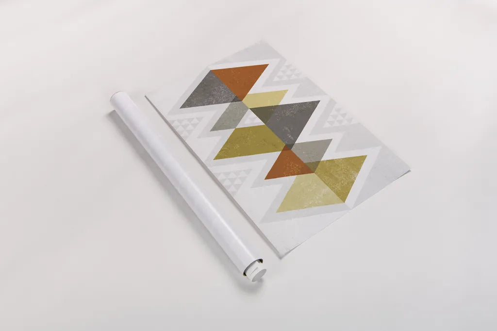 Mod Triangles II Retro by Michael Mullan. shown as a rolled paper print. Available as archival giclee rolled canvas, fine art paper, or poster print. SKU 22310i.