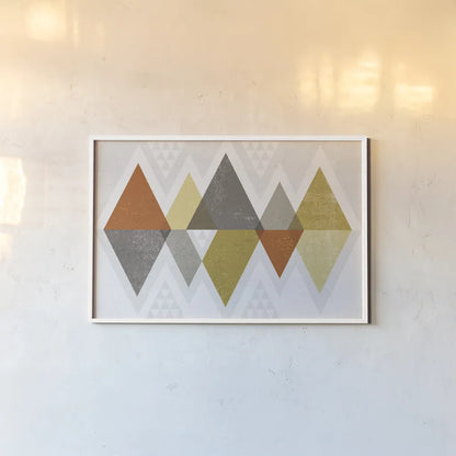 Mod Triangles II Retro by Michael Mullan. shown as a paper print in a white frame. Available as a archival giclee rolled canvas, fine art paper, or poster print. SKU 22310i.